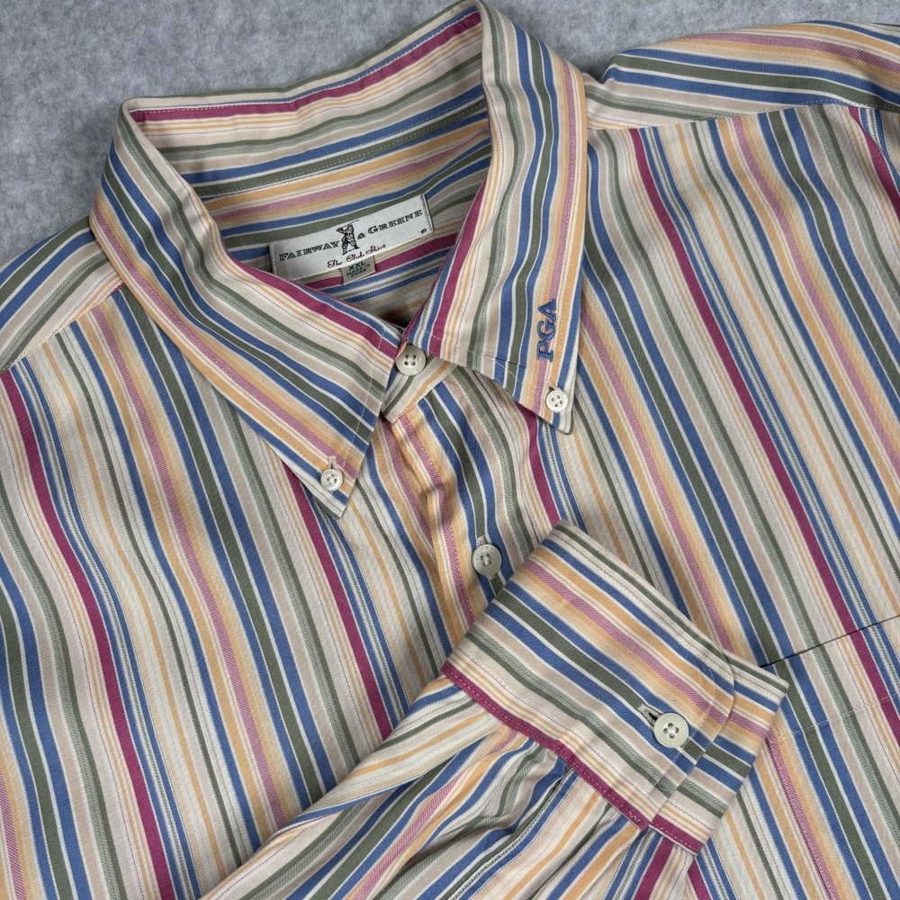 Fairway & Greene Golf Shirt Men's XXL Multi Stripe Button Down PGA Logo
